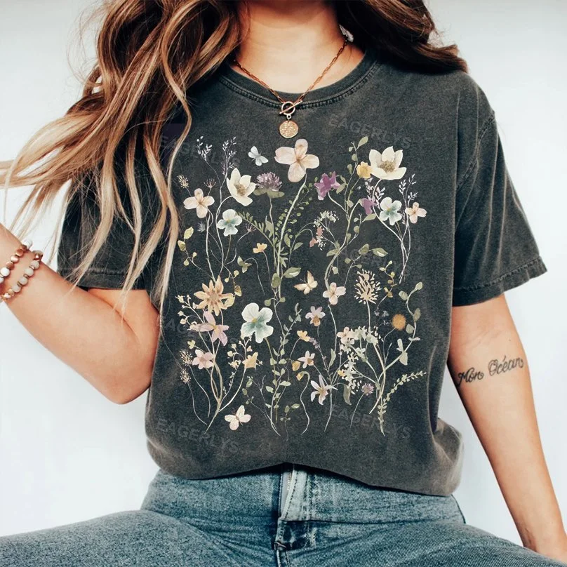 Eagerlys Boho Wildflowers Cottagecore T-shirt Eagerlys
