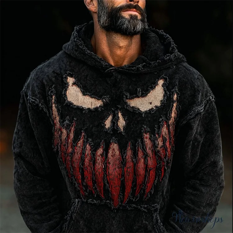 Men's Halloween Monster With Bloody Fangs Frayed Cozy Hoodie