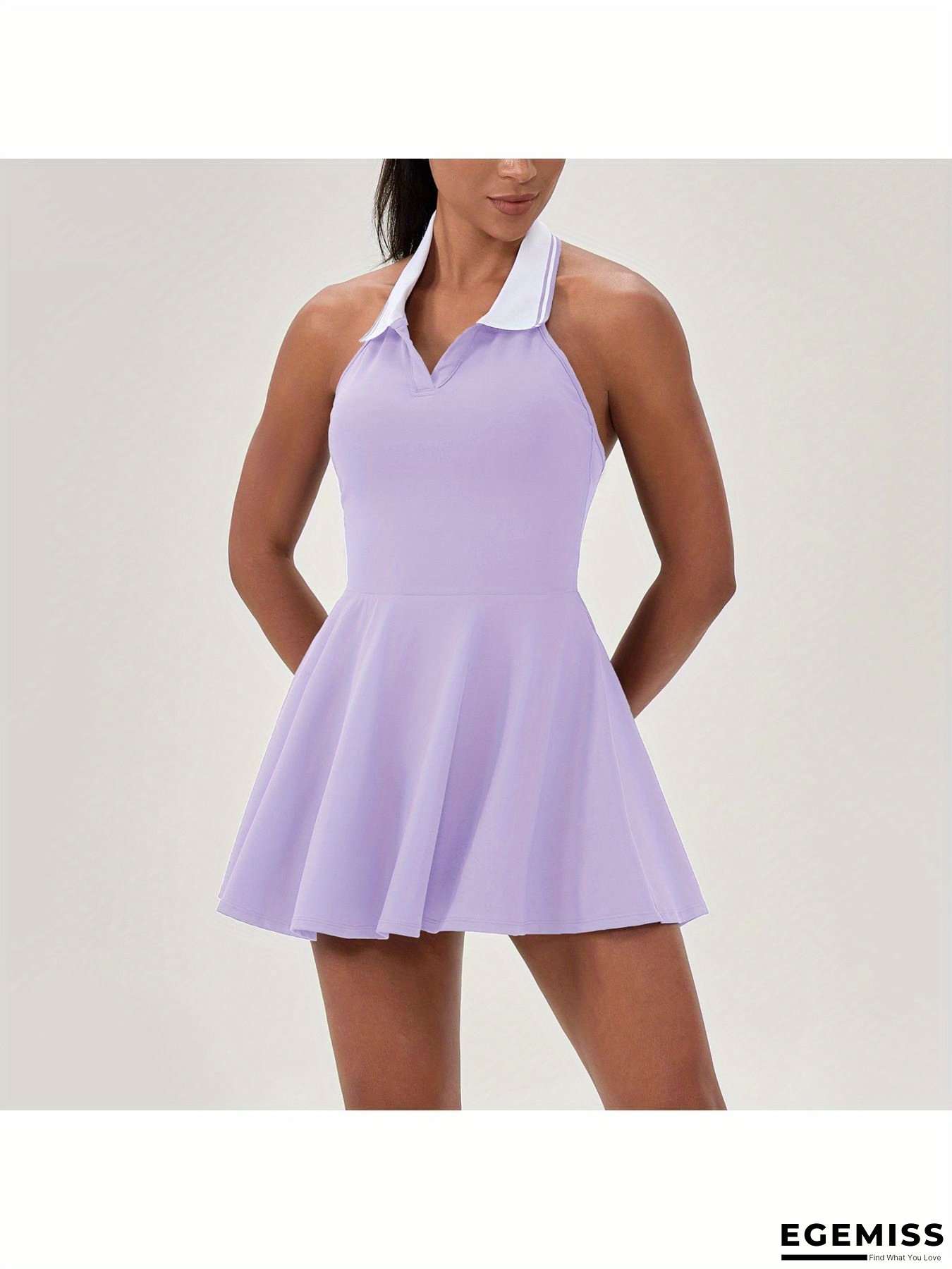 Women's Tennis Dress - Sleeveless, White With Black Trim, Ruffled Hem, Stretchy Polyester Blend, Perfect For Summer Outdoor Sports, Tennis Dresses, Pleated Design, Medium Elasticity Fabric | EGEMISS