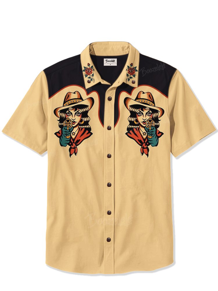 Cowgirl And Gun Tattoo - 100% Cotton Shirt