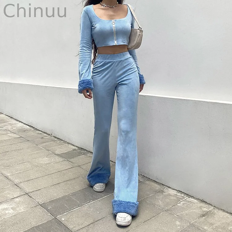 Cropped top zipper slim suit