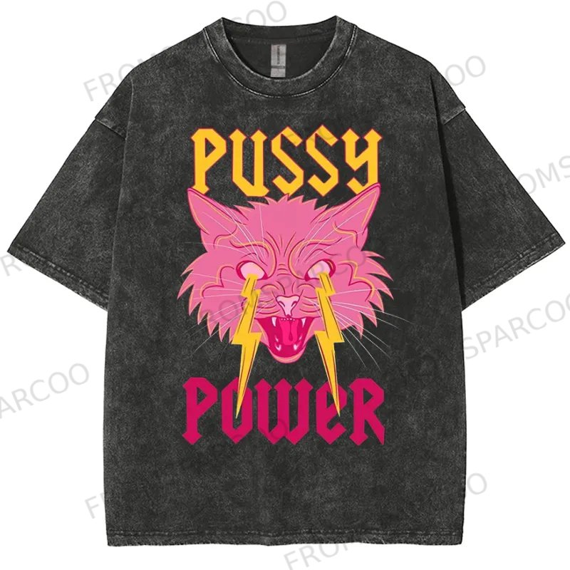 Pussy Power Unisex Vintage Solid Wash Denim T-Shirts