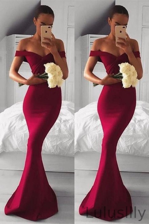 Glamorous Off-the-Shoulder Burgundy Mermaid Evening Dress Long - lulusllly