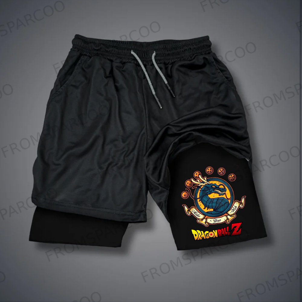 Men's Anime Print Double Layer Gym Shorts