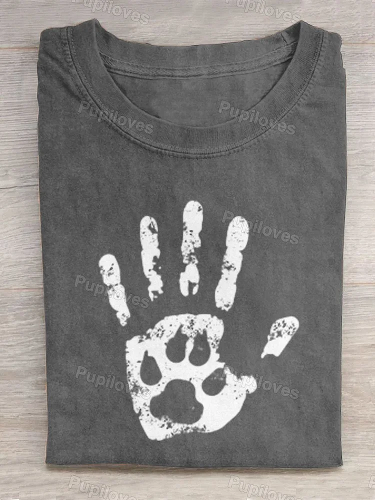 Pupiloves Pupiloves  Human Handprints And Dog Footprints For Dog Lovers Art Print Design T-shirt