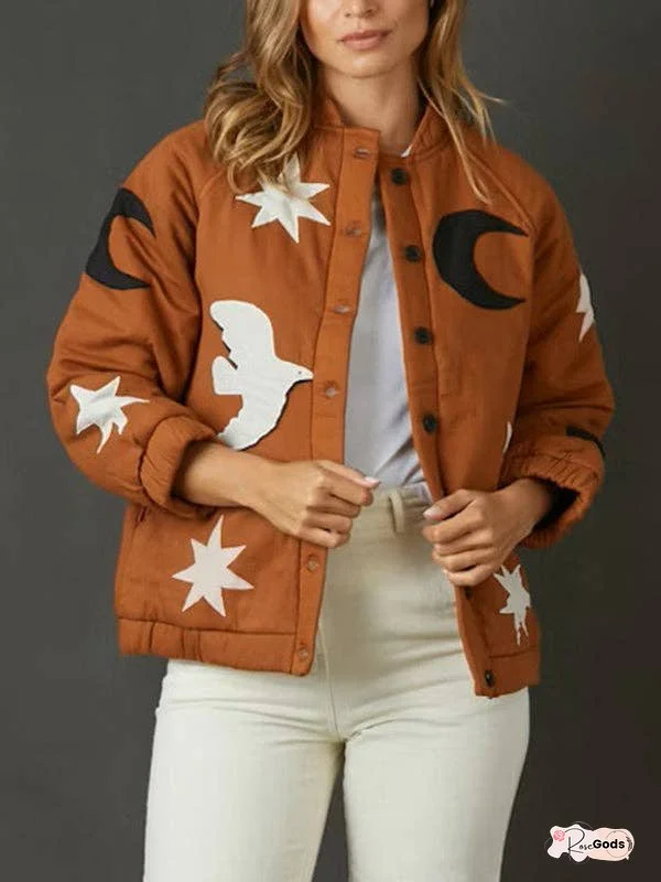 Loose Vintage Star Moon Print Jacket