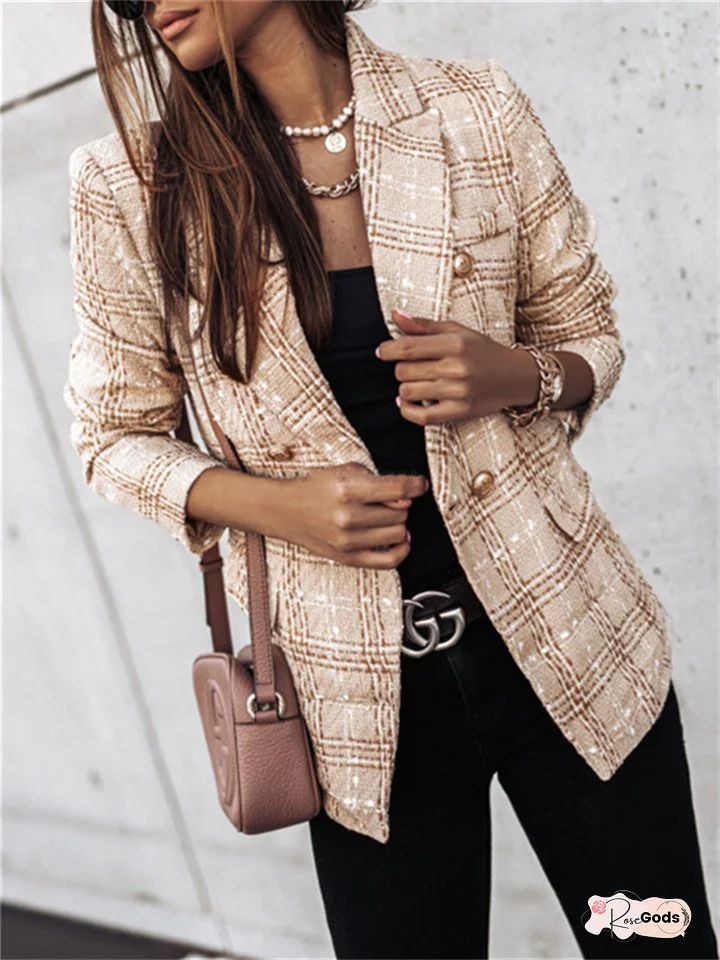 Fall and Winter New Women's Explosive Suit Long-sleeved Double-breasted Printed Suit Small Jacket Blouse