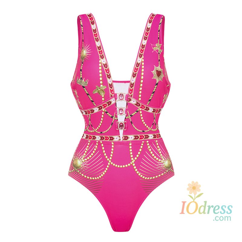 IO Dress Sexy Swimwear Push Up One Piece Swimsuit Hollow Metallic Pattern Printing Women SwimSuits Female Bikinis Sliming Bodysuit