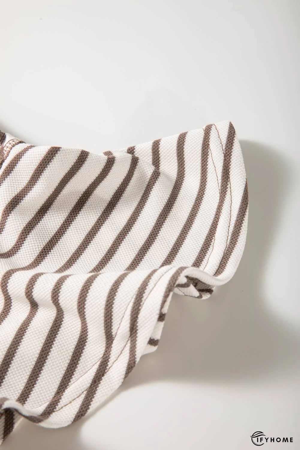 Contrast Detail Striped Ruffle Short Sleeve Top | IFYHOME