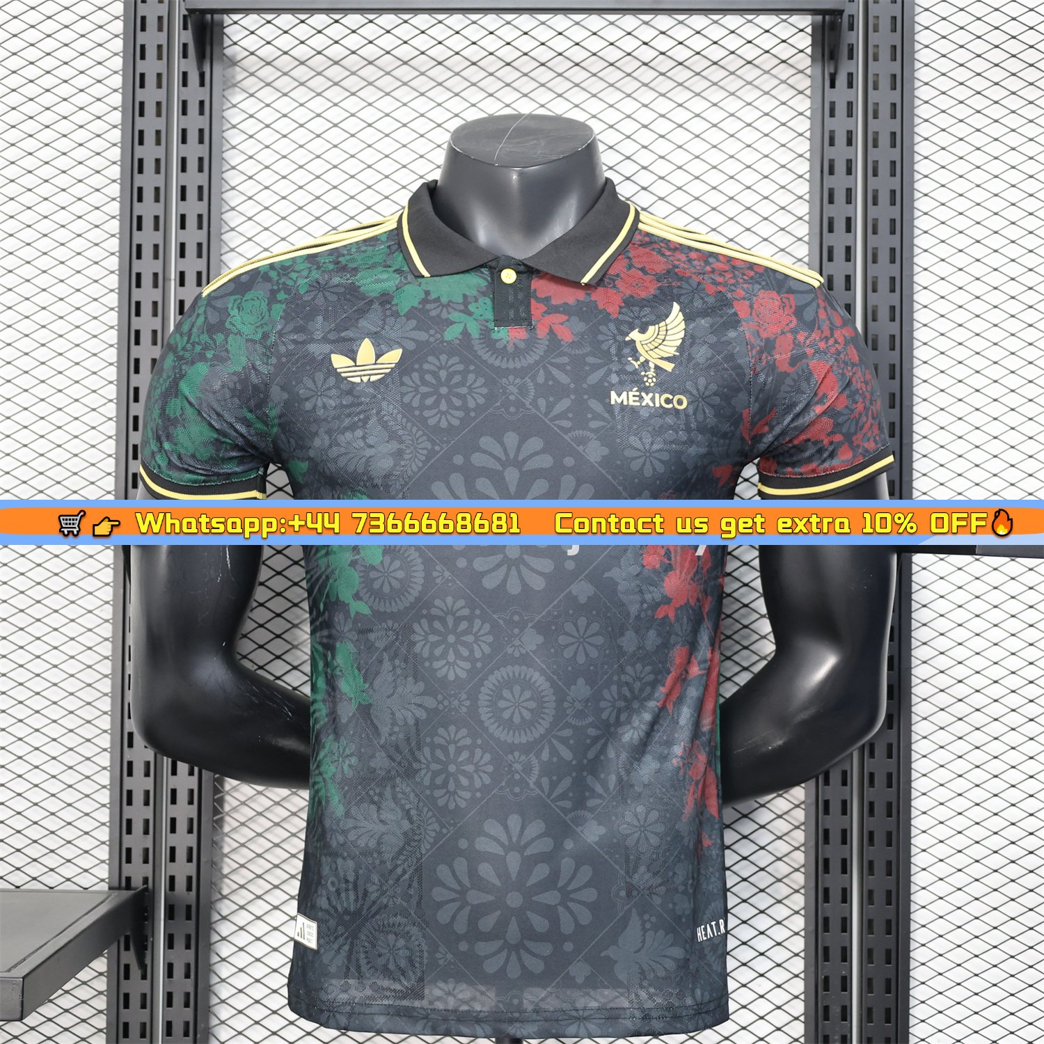 Mexico 25-26 Black Polo Jersey with Red and Green Floral Pattern - Player Version