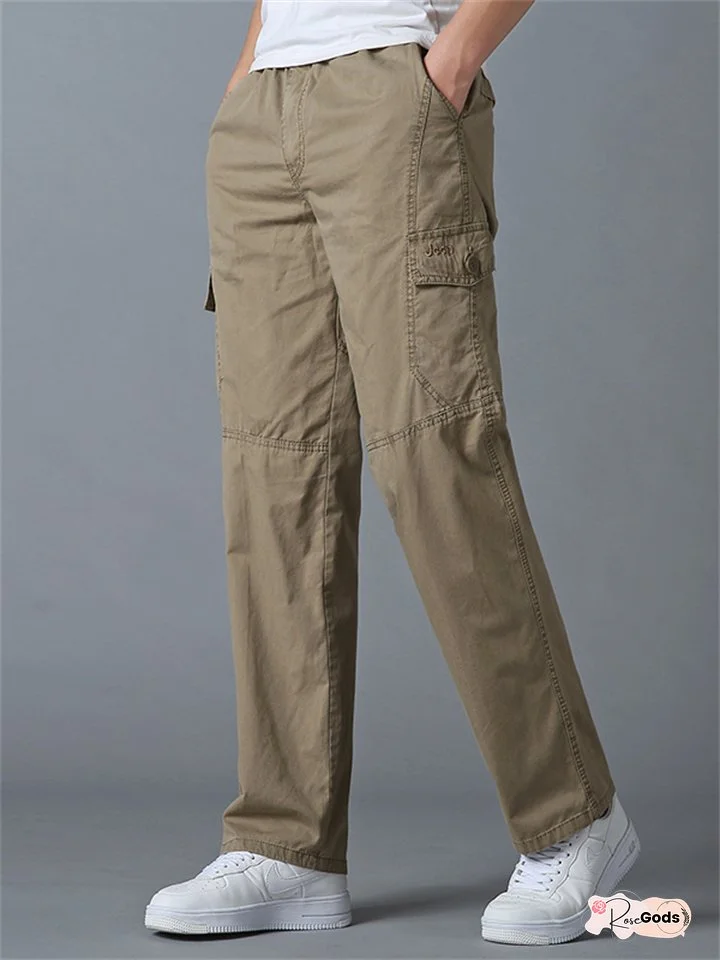 Men's Cargo Pants Cargo Trousers Trousers Work Pants Elastic Waist Front Zipper Straight Leg Solid Color Breathable Soft Work Causal Daily Wear Cotton 100% Cotton Streetwear Casual Loose Fit Deep