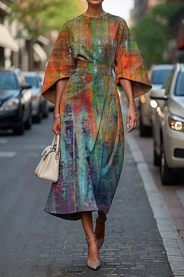 Women's Vintage Elegant Abstract Print Midi Dress