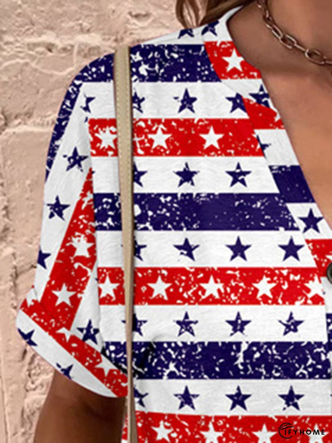 Full Size Printed Notched Short Sleeve Blouse | IFYHOME