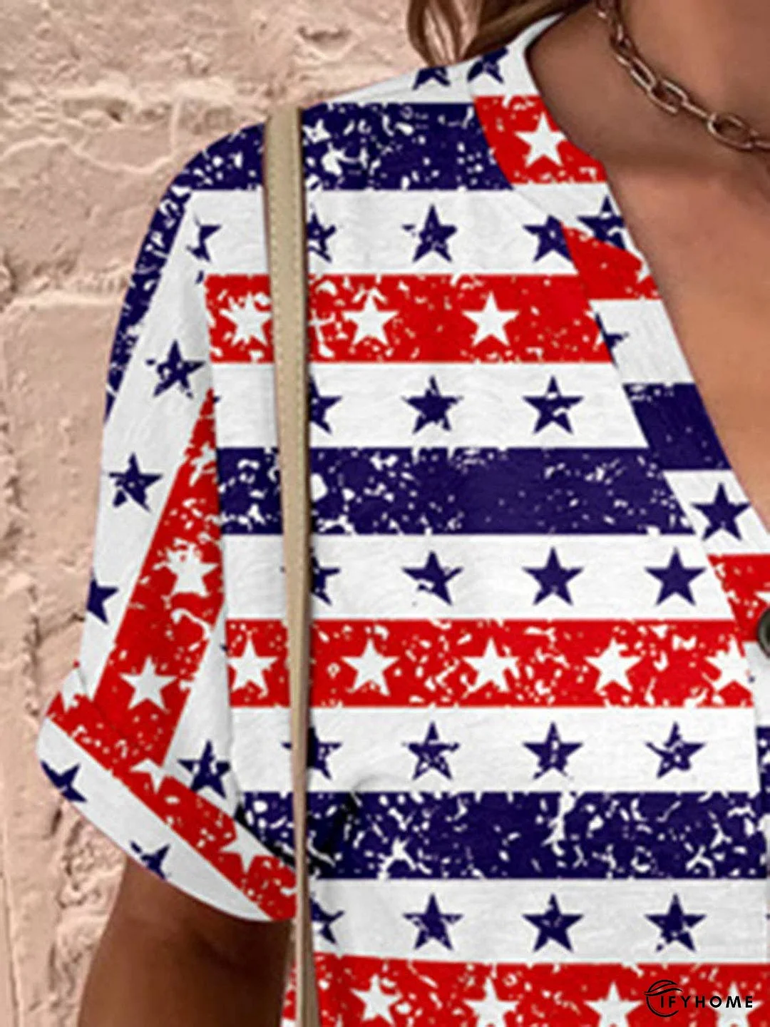 Full Size Printed Notched Short Sleeve Blouse | IFYHOME