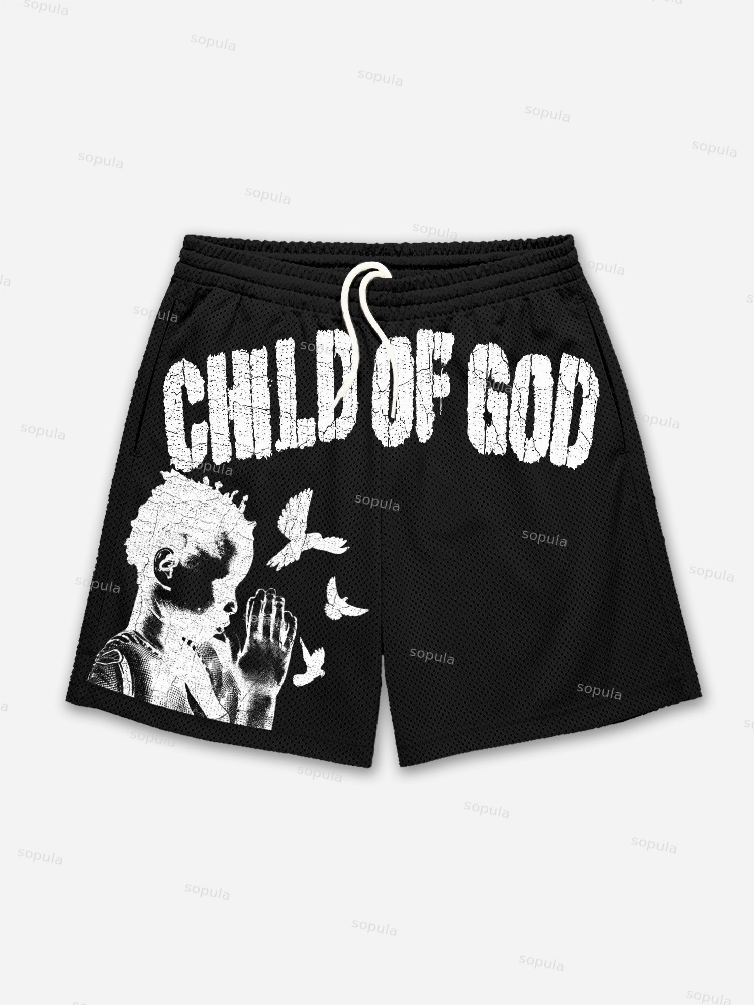 Child Of God Praying For Peace Print Mesh Shorts