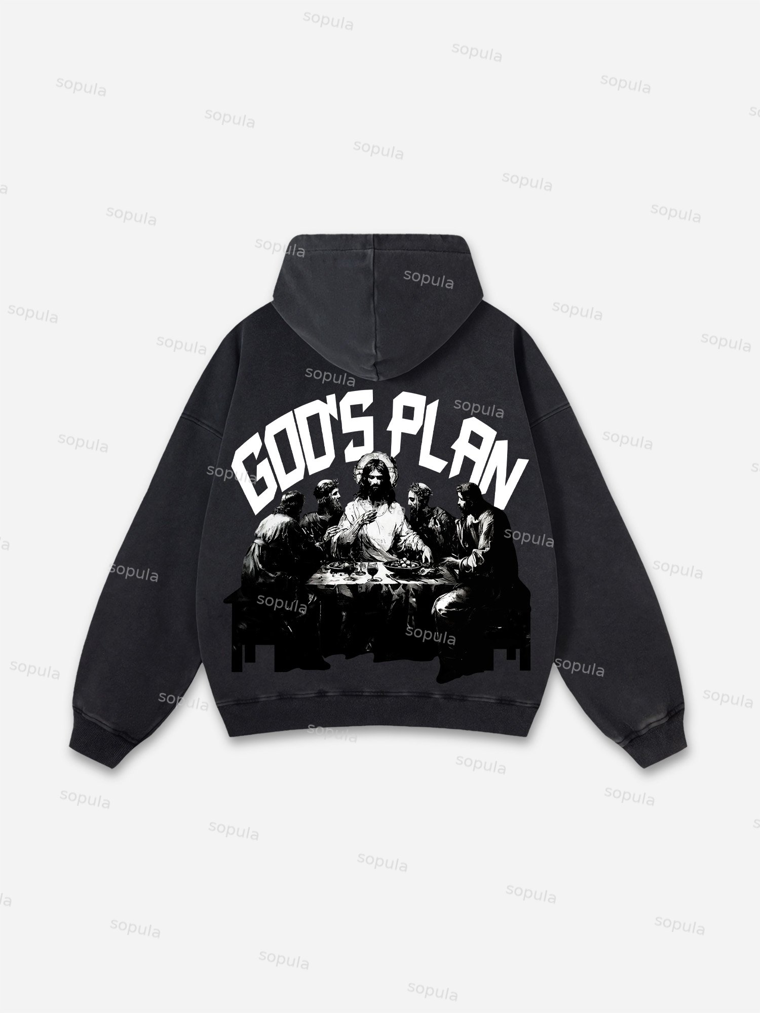 Sopula God's Plan Faith Graphic Vintage Washed Pocket Hoodie