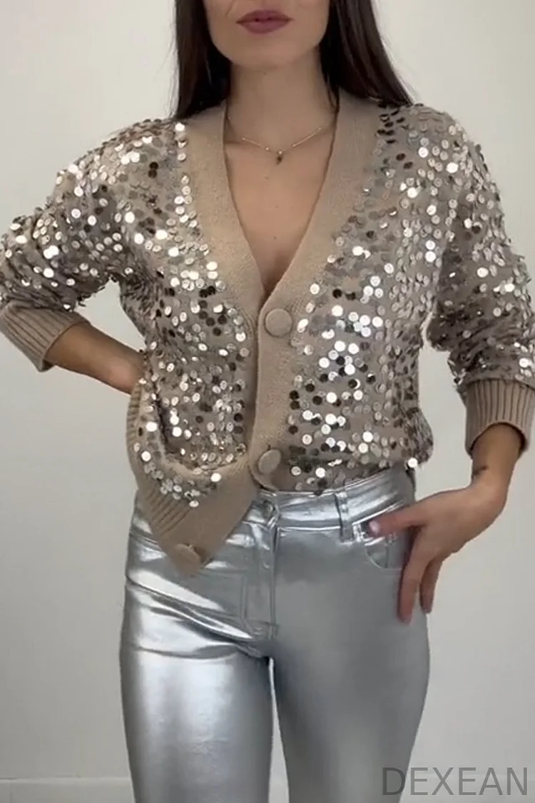Women's sequined V-neck sweater Cardigan