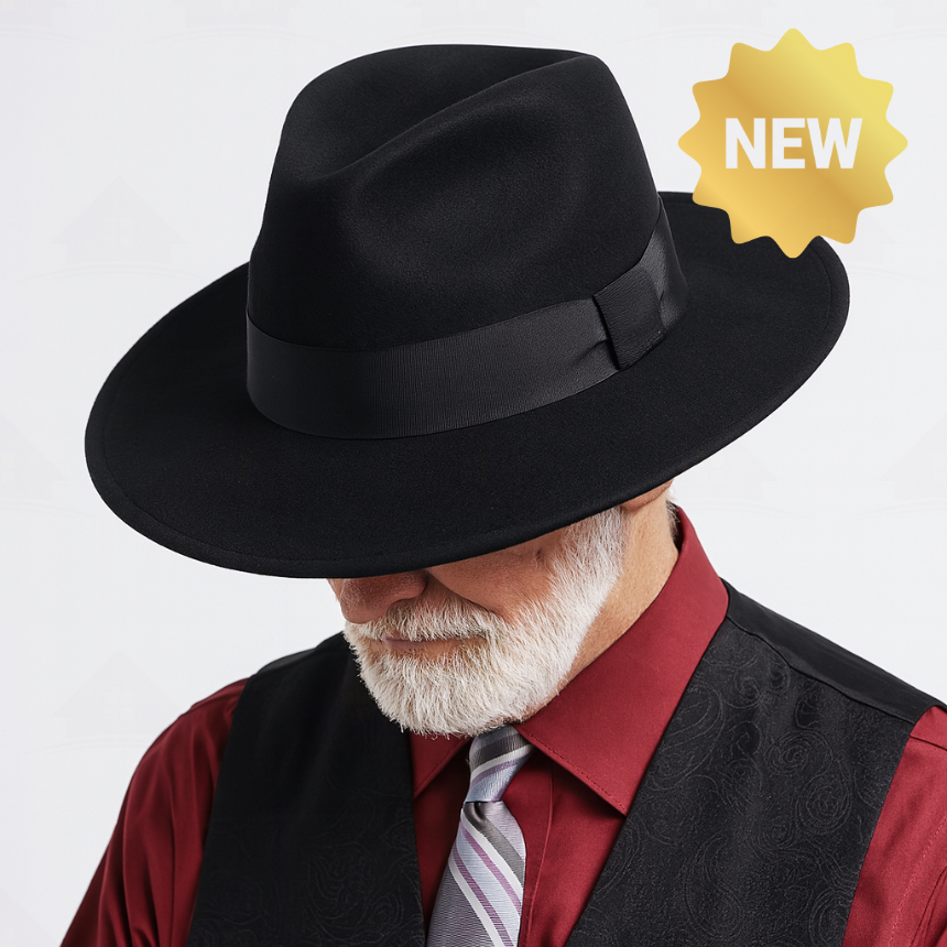 Home Prefer Mens Wool Fedora Hat with Band Classic Wide Brim Fedora Hat for Men Women Panama Dress Hat