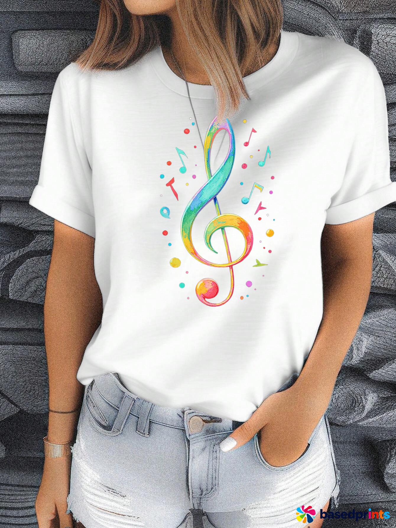 Colorful Music Note T-Shirt Women Casual Short Sleeve Tops