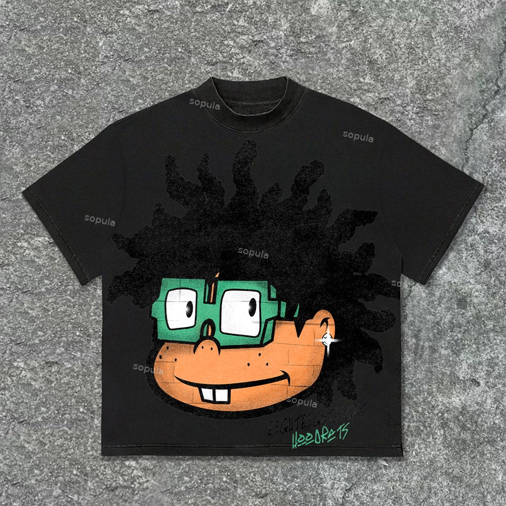 Vintage Cartoon Avatar Print Graphic Cotton T-Shirt