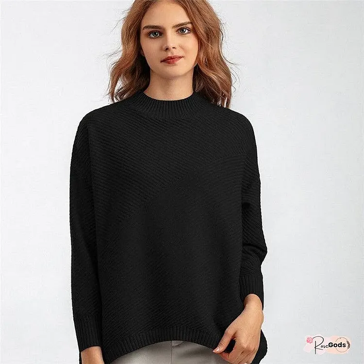 Loose-Fit Solid Color Half Turtleneck Sweater