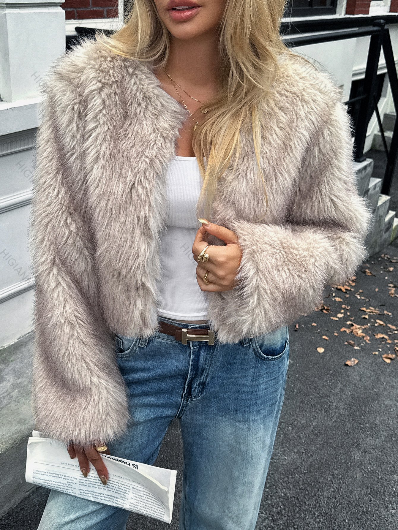 Open-Front Plush Faux Fur Jacket - HIGIANNA&reg;