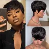 Glueless  Black Short Straight Bob Pixe Cut Hair