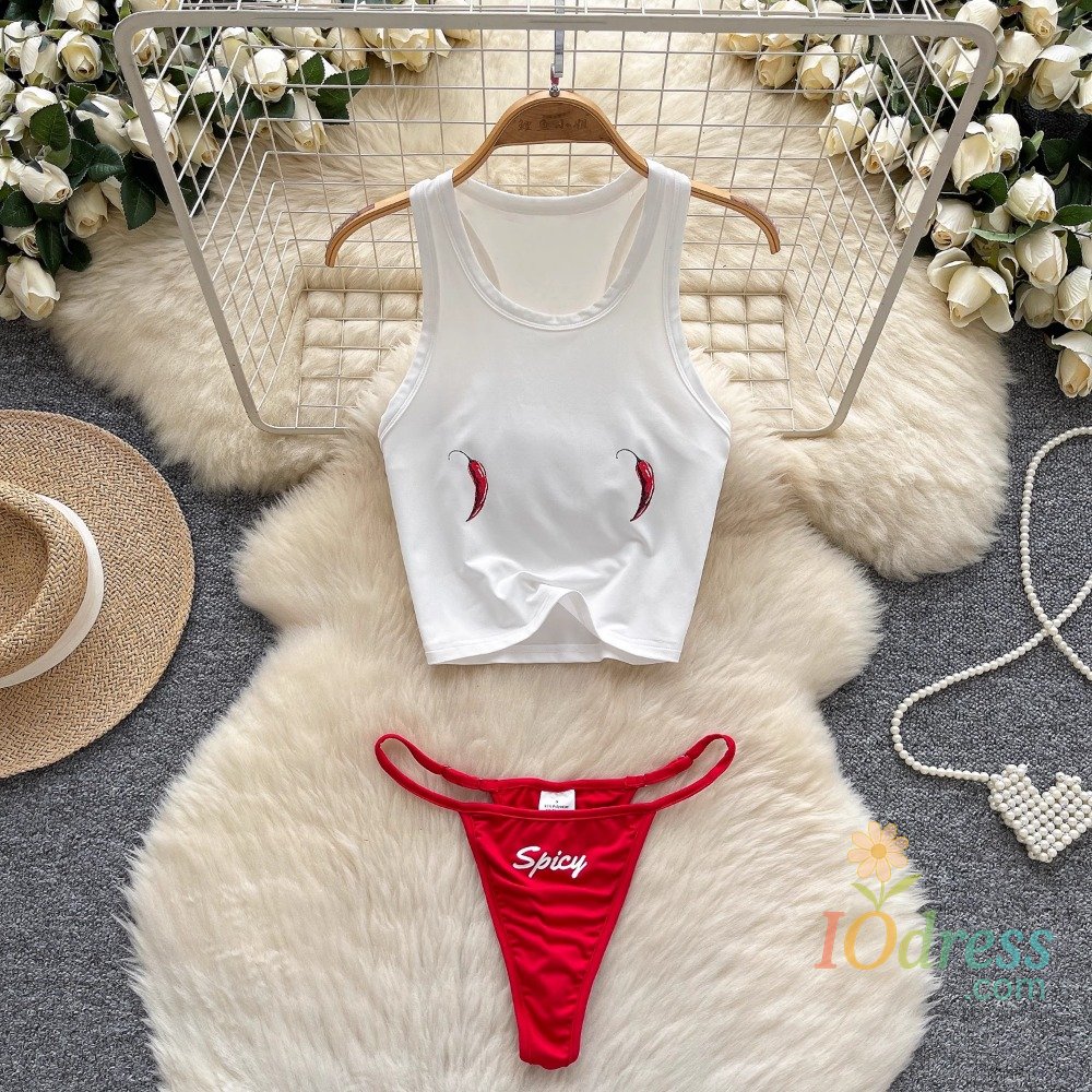 IO Dress Foamlina Seaside Beach Suit Women's Swimsuit Two-piece Set Pure Desire Sleeveless Printed T-Shirt Vest Bikini Triangle Shorts