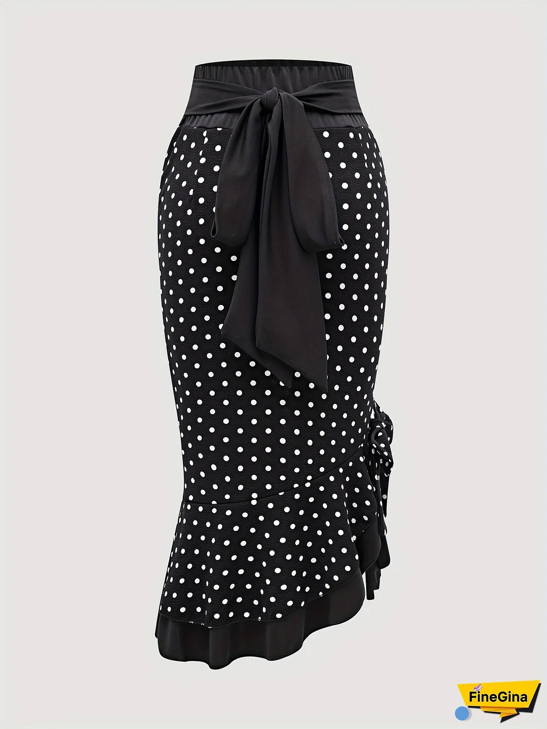 Women‘s Elegant Polka Dot Asymmetrical Mini Skirt - Black with White Dots, Ruffled Detail, Perfect for Spring/Summer/Fall, Stylish Skirt|Asymmetric Hemline|Ruffled Detail