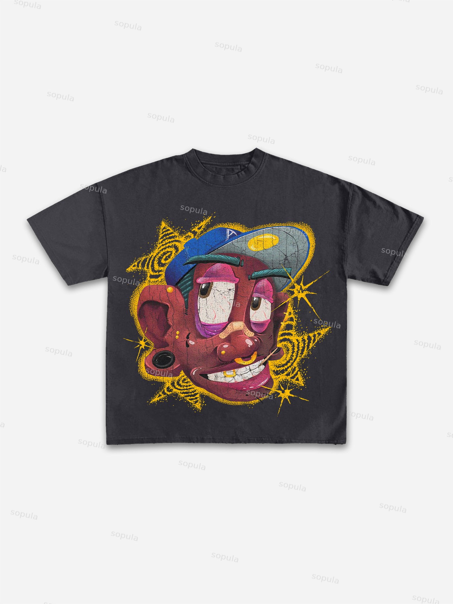 Fun Big Face Graphic Cotton T-shirt