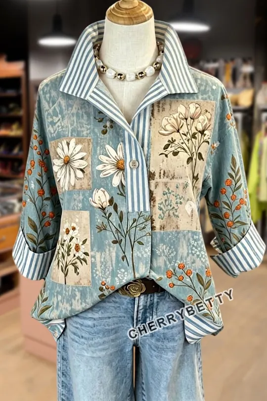 Vintage Floral Print V-Neck Top