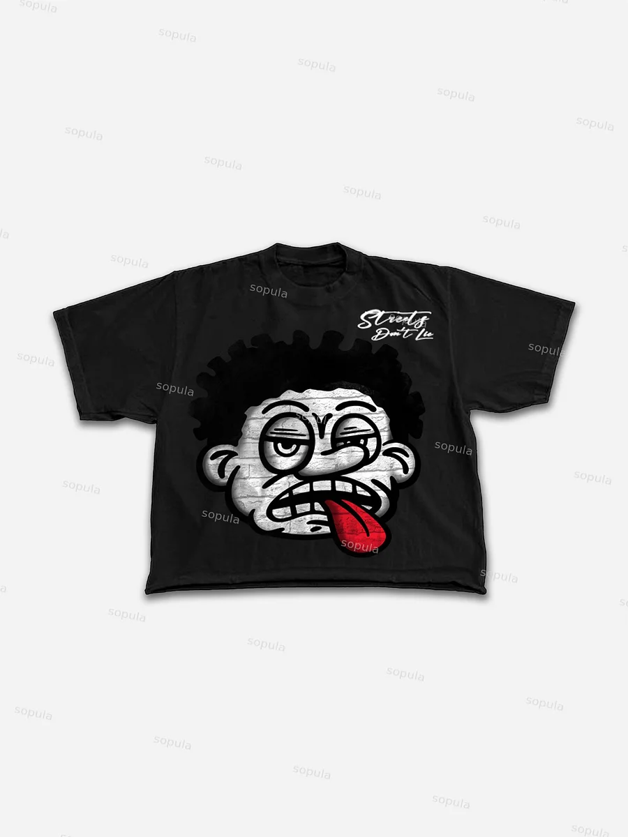 Streets Don't Lie Retro Big Head Cartoon Graphic Cropped T-shirt