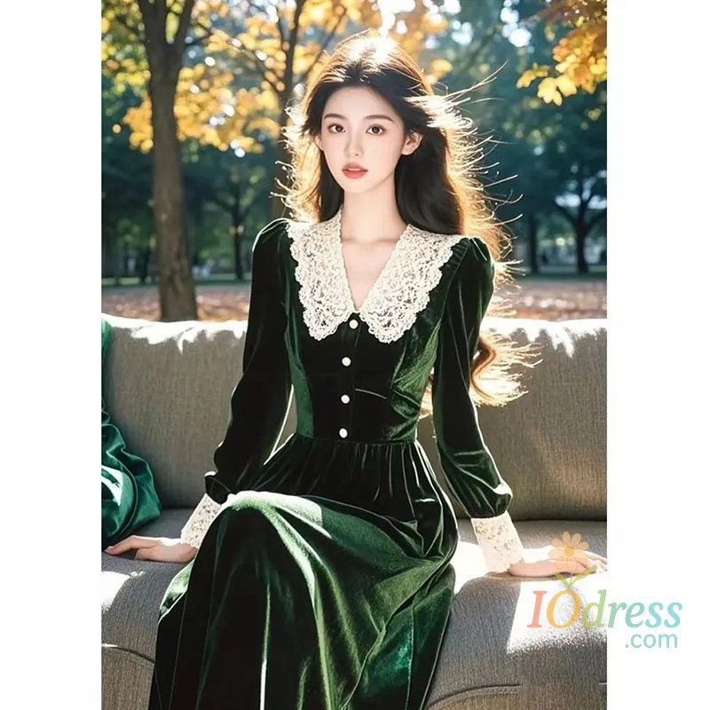 IO Dress Autumn New 2025 Long Sleeve Fashion High-end Women Vintage Velvet Dress Ormal Occasion Temperament Dresses Ladies Vestidos