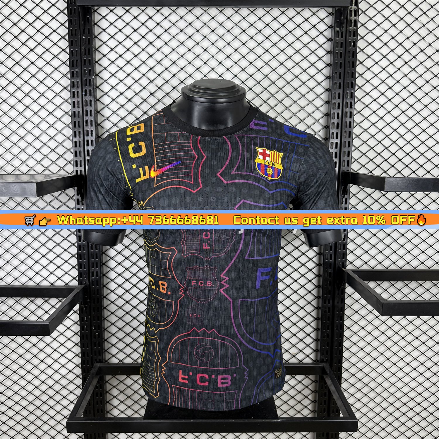 B.A.R.S.A 25-26 Fluorescent Team Logo Lines Black Jersey - Player Version
