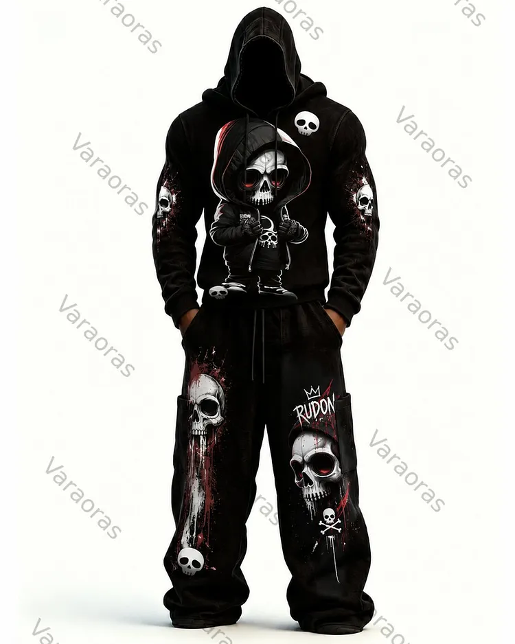 Men's Fashion Skull Print Hoodie & Pants Two-Piece Set 4099