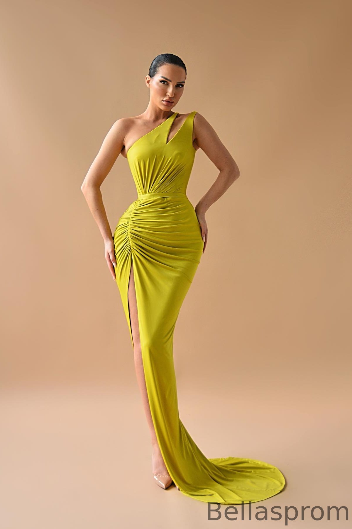 Bellasprom One Shoulder Prom Dress Mermaid Long Slit Sleeveless Bellasprom