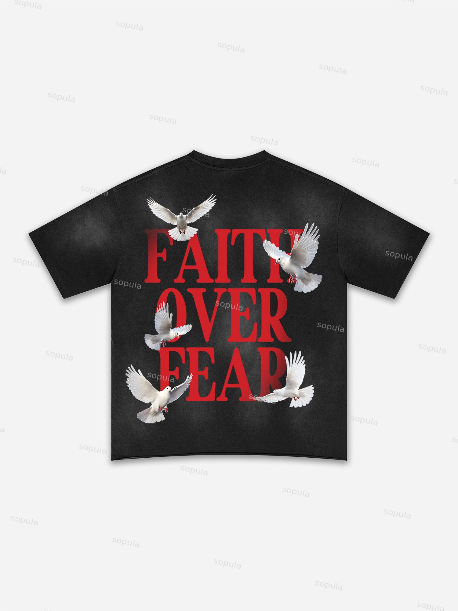 Casual Short Sleeve Faith Over Fear Print Washed T-shirt