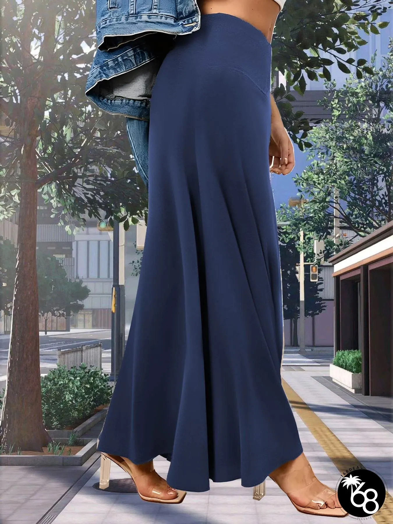 Womens High-Waisted Stretch Maxi Skirt Flared Flare with Fit Stretchy Elegant Long | 168DEAL