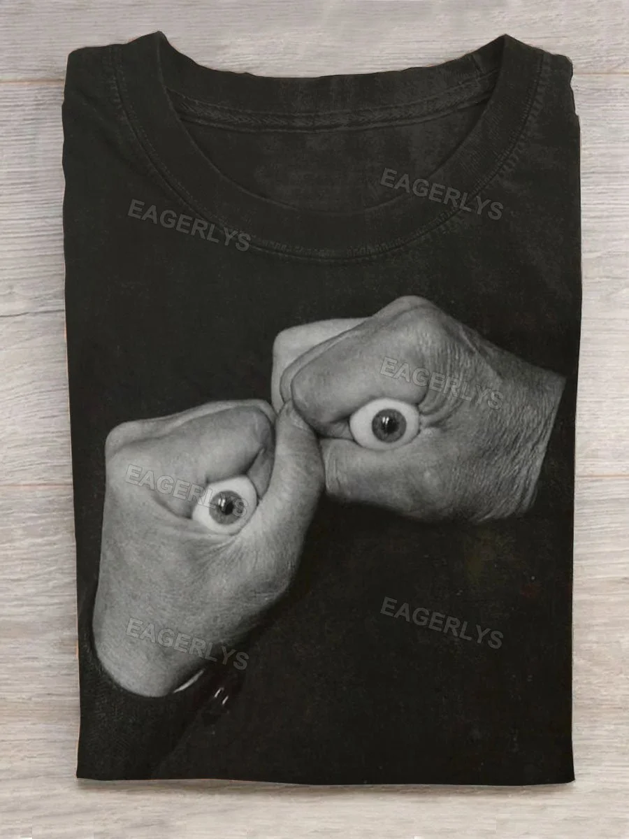 Eagerlys Unisex Hands Eyes Art Print Design T-shirt Eagerlys