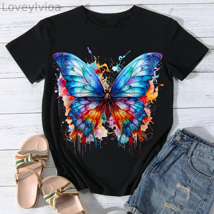 Uncanny Blossom Butterfly  Women Round Neck T-shirt BSTCA0005