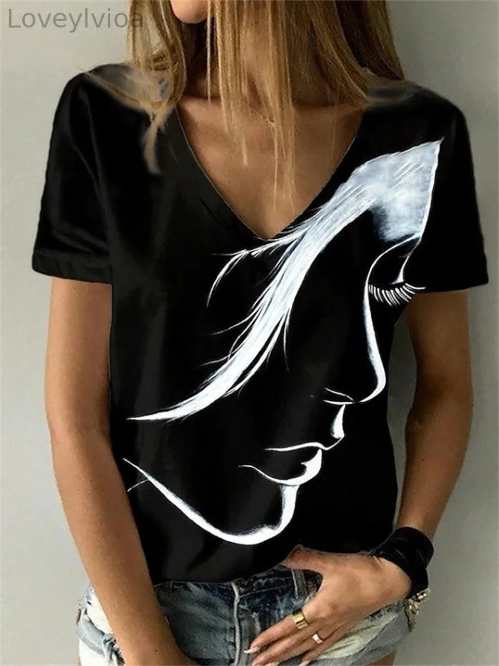 Women's T shirt Tee Gray White Black Graphic Letter Print Short Sleeve Daily Weekend Basic V Neck Regular S