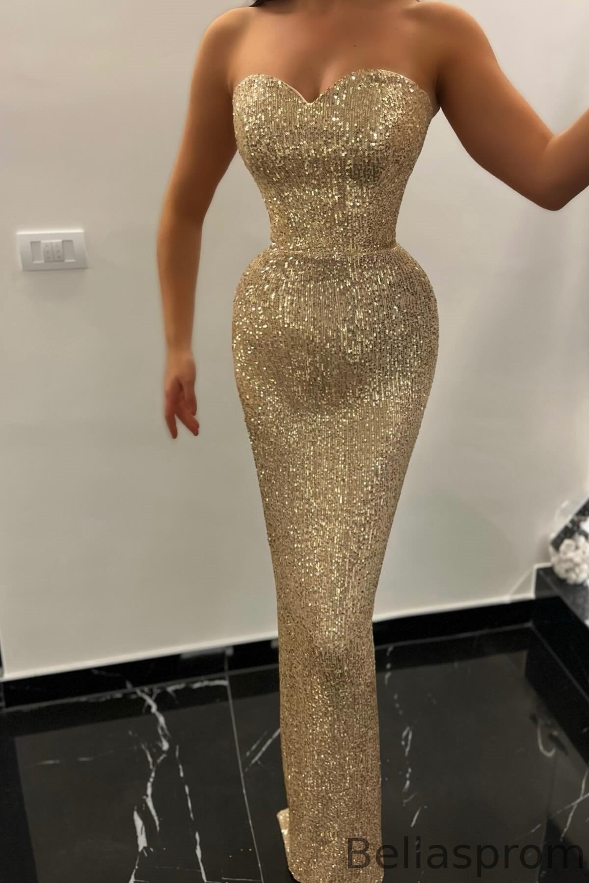Bellasprom Sleveless Sweetheart Evening Dress Mermaid Long With Sequins Bellasprom