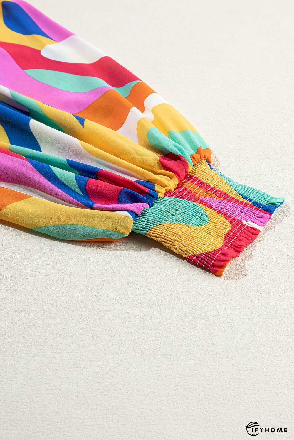 Abstract Printed Belted Puff Sleeve Mini Dress | IFYHOME