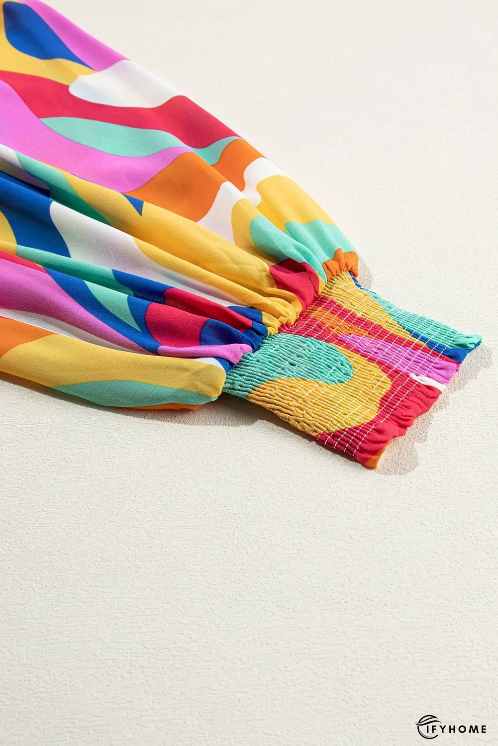 Abstract Printed Belted Puff Sleeve Mini Dress | IFYHOME