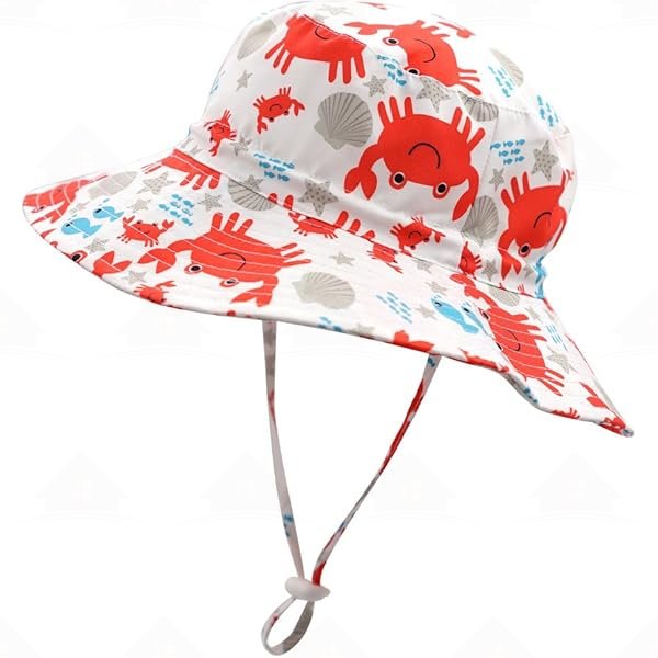 Home Prefer UPF50+ Wide Brim Sun Hat Boys Girls Sun Protection Hat Zoo Beach Swim Safari Bucket Hat for Baby Toddler Kid Crab
