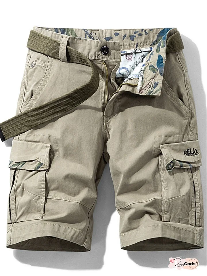 Men's Cargo Shorts Bermuda Shorts Hiking Shorts Multi Pocket Plain Sports Outdoor Streetwear Cargo Shorts Shorts ArmyGreen Khaki