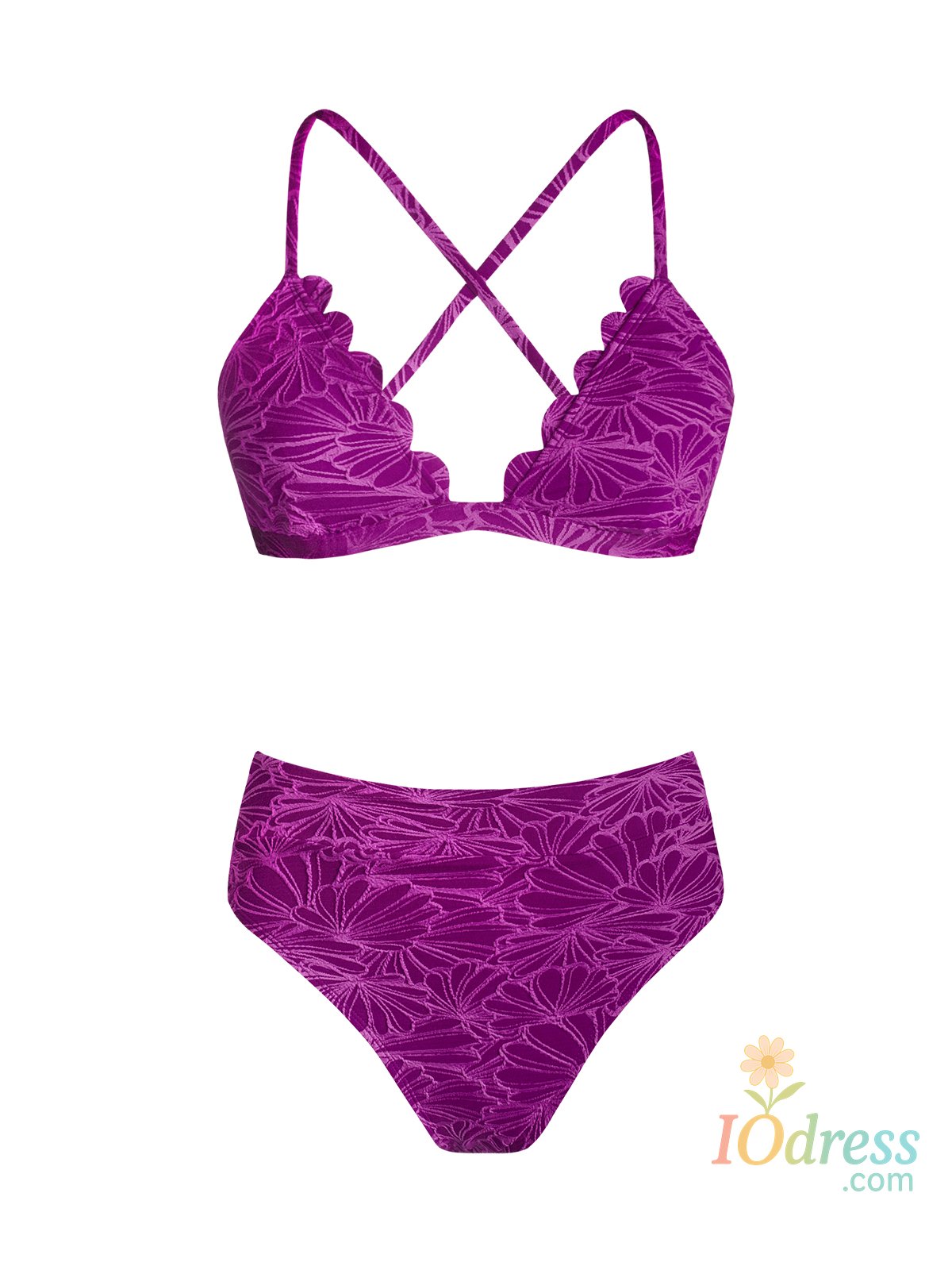 IO Dress Cupshe Jacquard Scalloped High Waisted Bikini Sets Swimsuit For Women Back Tie Two Pieces Beachwear Bathing Suit Swimwear