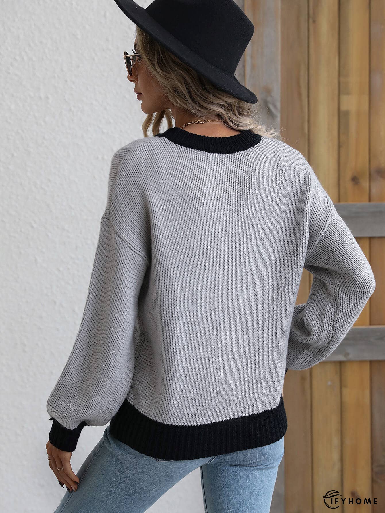 Contrast Trim Drop Shoulder Pullover Sweater | IFYHOME
