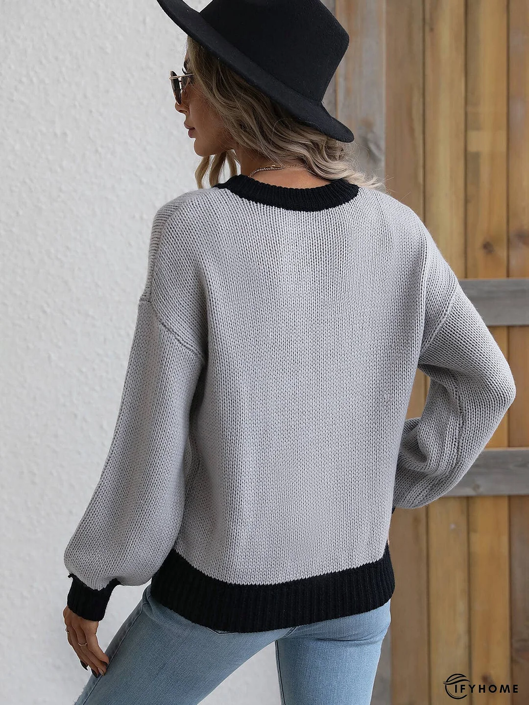 Contrast Trim Drop Shoulder Pullover Sweater | IFYHOME