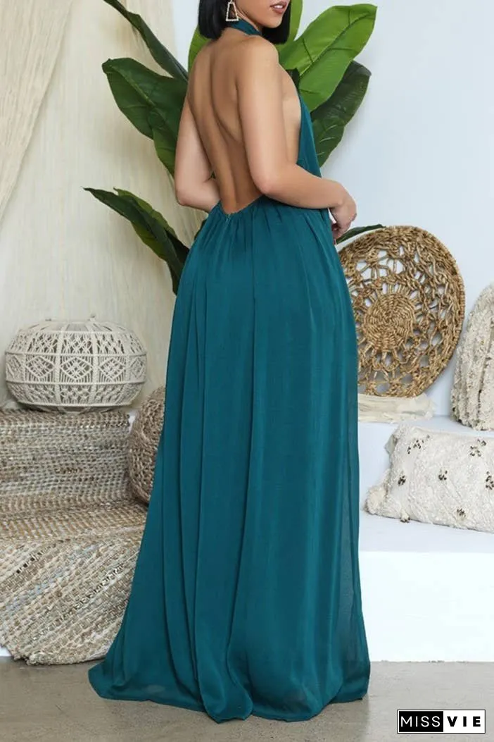 SS/24 chiffon halter backless pleated wide leg jumpsuit
